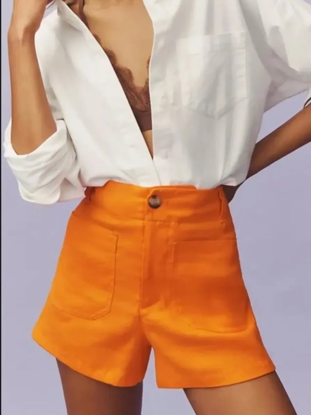Anthropologie Maeve Collette orange linen blend shorts Size 26